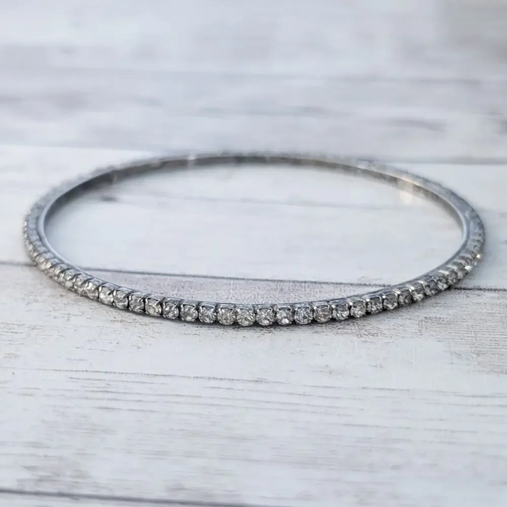 Clear Gem Bangle Bracelet - Tarnished Metal